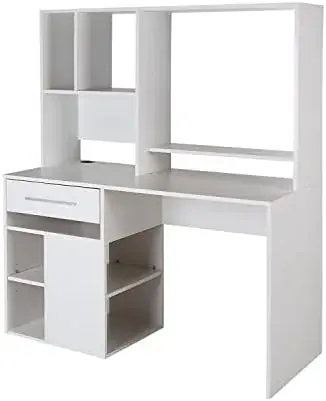 south shore South Shore Narrow Home Office Computer Desk with Hutch Pure White