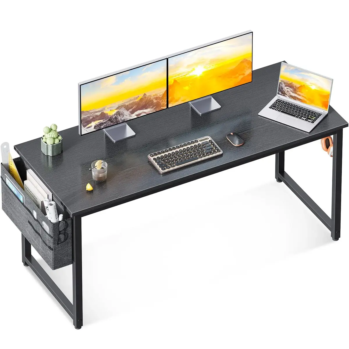 need Need 55 Inch Large Computer Desk - Modern Simple Style Home Office Gaming Desk Basic Writing Table for Study Student Black Metal Frame Black