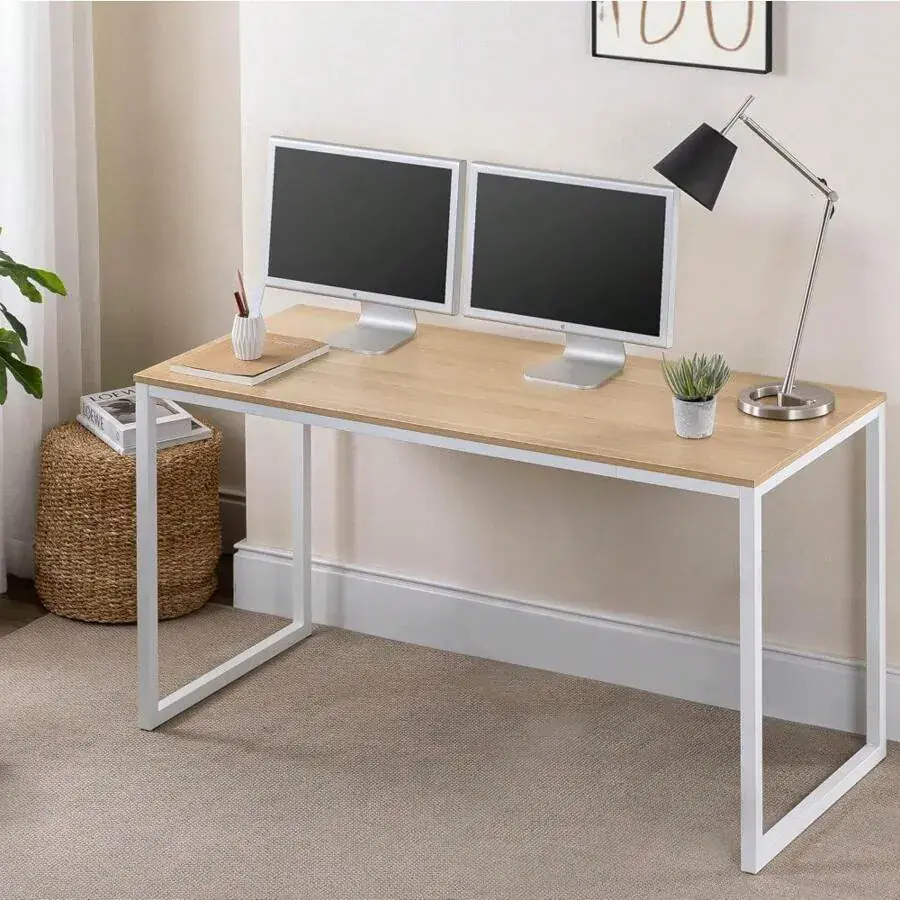 zinus ZINUS Jennifer 55 Inch White Frame Desk Computer Workstation Office Desk Dining Table Easy Assembly Natural