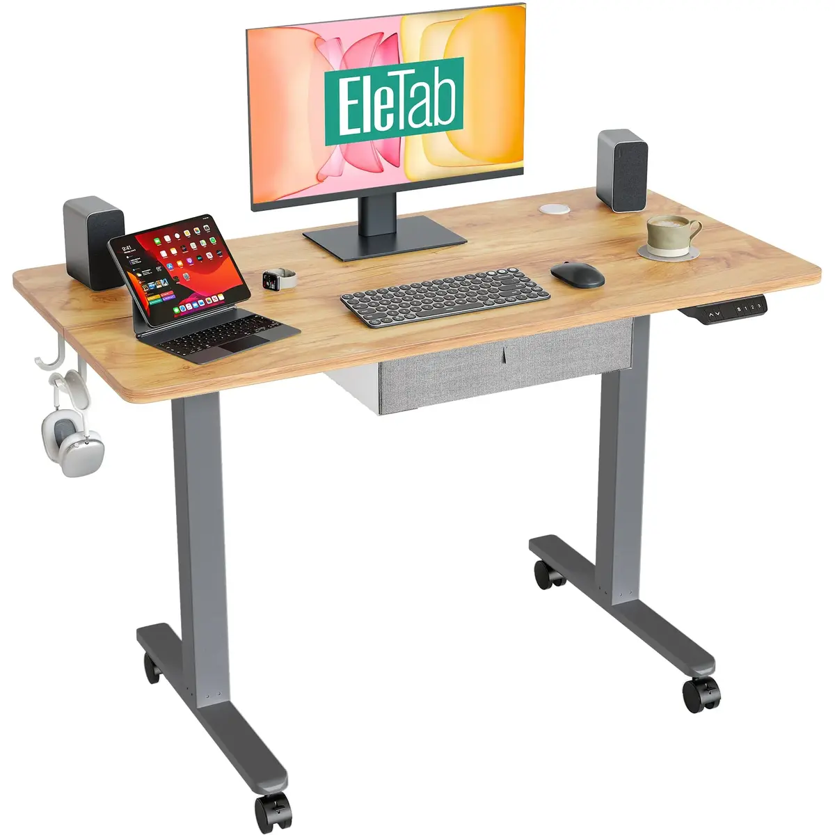 eletab EleTab Height Adjustable Electric Standing Desk 55 x 24 Inches Large Stand Up Desk Workstation Full Sit Stand Home Office Table with Programmable Preset Controller Black Frame/Black Top