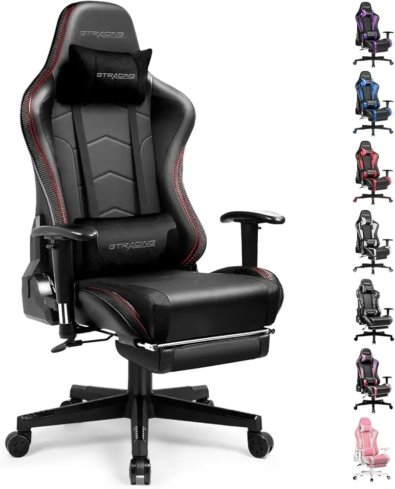 gtracing GTRACING Gaming Chair with Footrest Speakers Video Game Chair Bluetooth Music Heavy Duty Ergonomic Computer Office Desk Chair Red