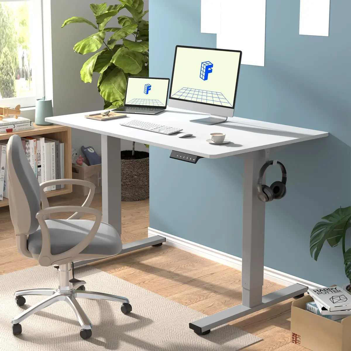 flexispot FLEXISPOT EN1 One-Piece Standing Desk 48 x 30 Inch Desktop Adjustable Height Electric Desk for Home Office and Computer Workstation White Frame + White Top