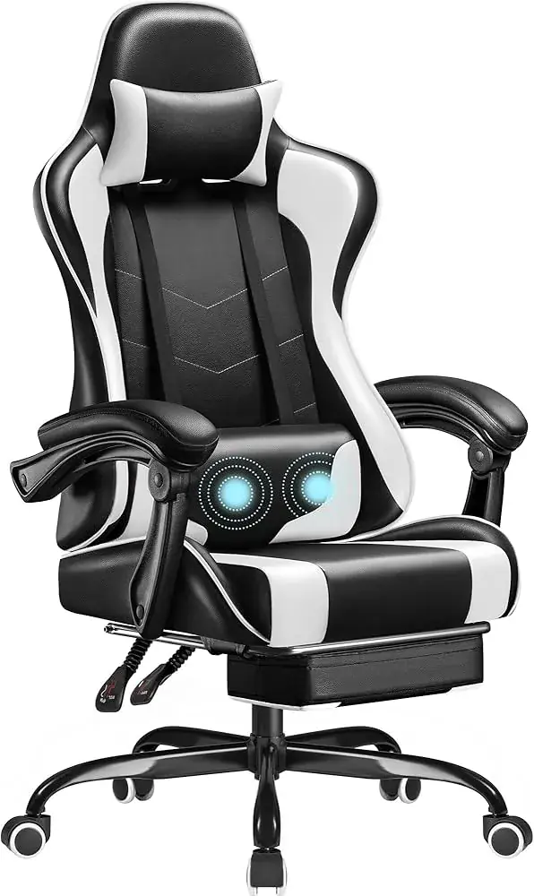 homall Homall Gaming Chairs Computer Chair with Footrest and Massage Lumbar Support Height Adjustable Game Chair with Headrest and Swivel Seat Black