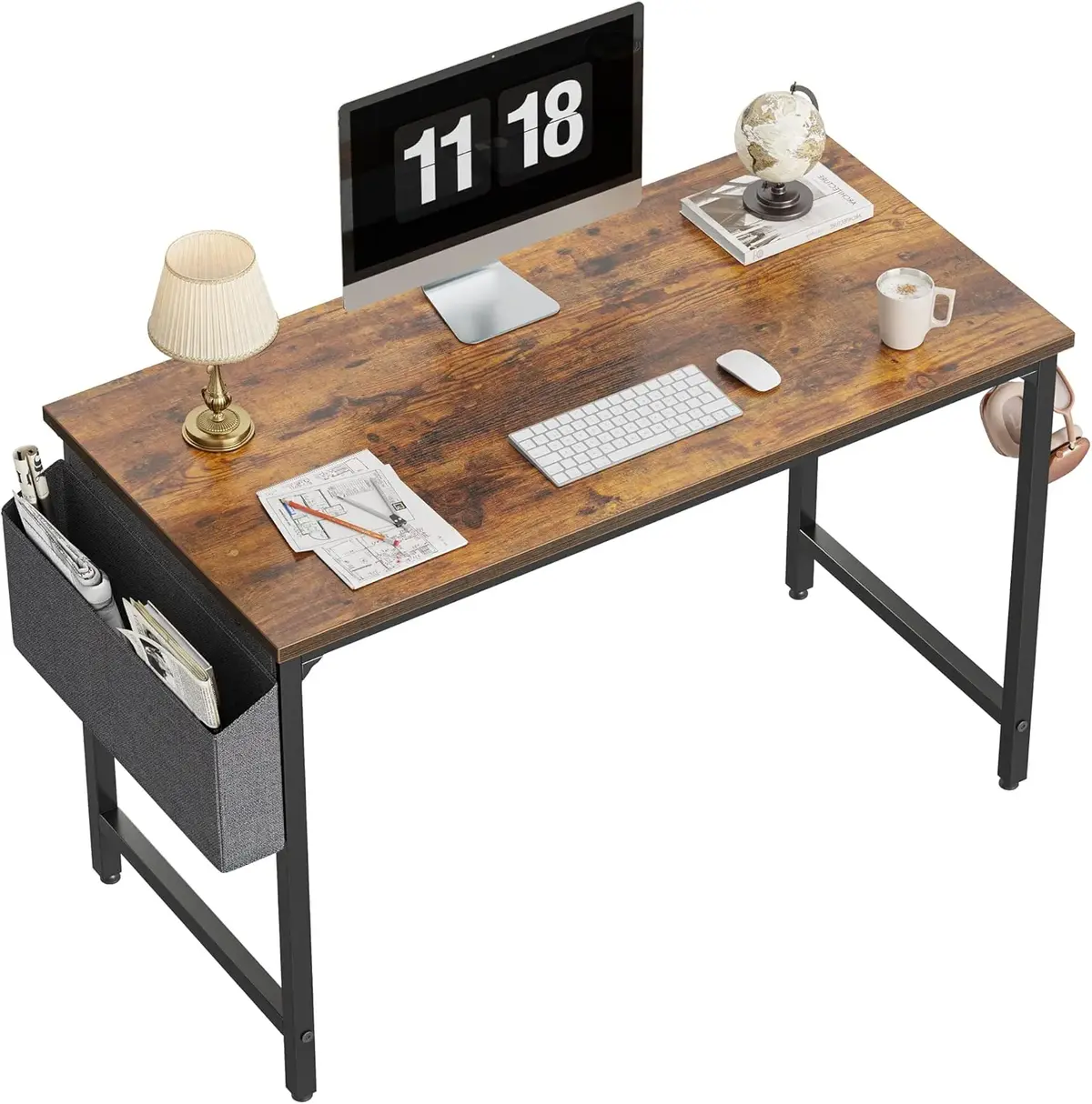 cubicubi CubiCubi Computer Desk 47 Study Writing Table for Home Office Modern Simple Style PC Desk Black Metal Frame Dark Black