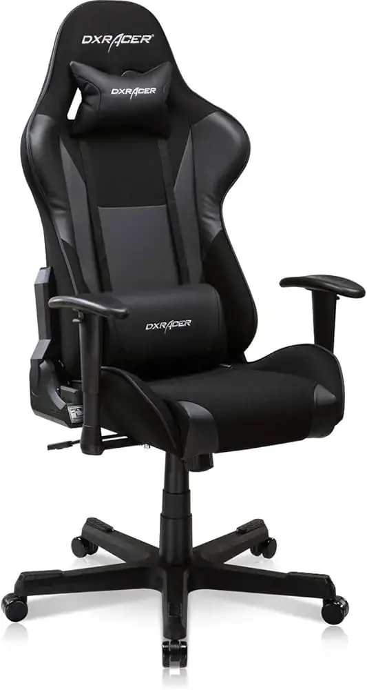 dxracer DXRacer Formula Series PC Gaming Chairs Seat Height Adjustable Recliner with Ergonomic Head Pillow and Lumbar Support, Standard, Black