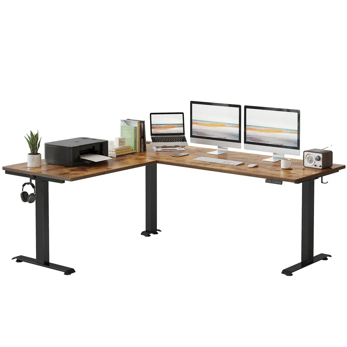 fezibo FEZIBO 75x63 L Shaped Standing Desk Electric Height Adjustable L Shaped Desk Suitable for Home Office Black