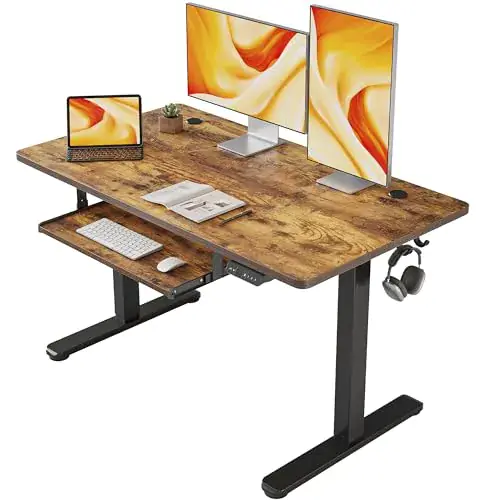 fezibo FEZIBO 48 x 24 Inches Standing Desk with Drawer Adjustable Height Electric Stand up Desk with Storage Sit Stand Home Office Desk Ergonomic Computer Desk Rustic Brown