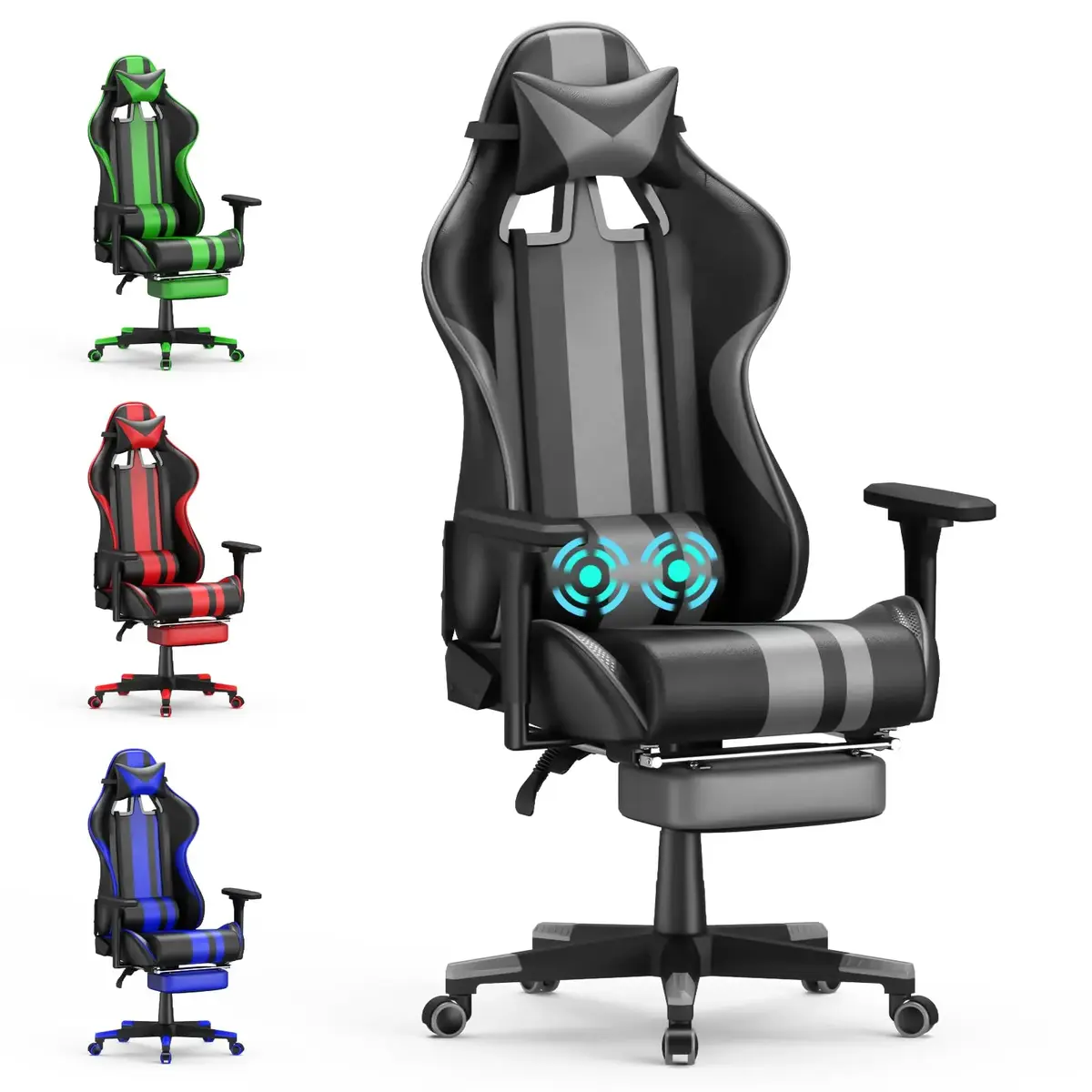 soontrans Soontrans Gaming Chair with Footrest, Computer Office Chair, Ergonomic Gamer Chair with Height Adjustment, Headrest and Lumbar Support Gamer Chair (Storm Blue)
