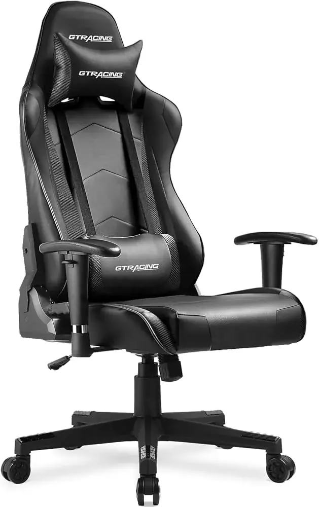 gtracing GTRACING Gaming Chair Racing Office Computer Ergonomic Video Game Chair Backrest and Seat Height Adjustable Swivel Recliner with Headrest and Lumbar Pillow Esports Chair Black