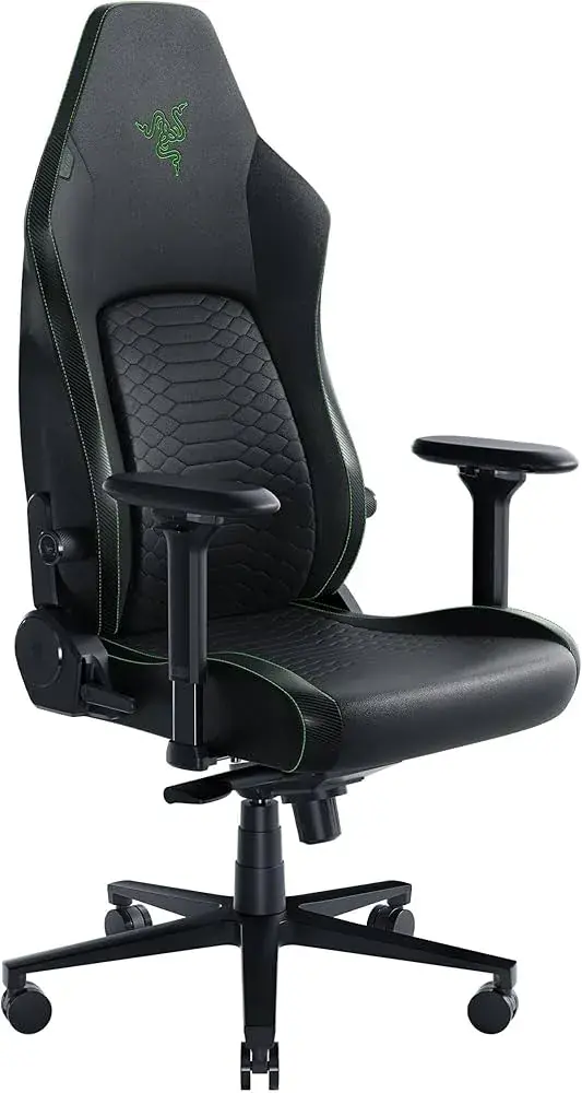 razer Razer Iskur Gaming Chair: Ergonomic Lumbar Support System - Multi-Layered Synthetic Leather - High Density Foam Cushions - Engineered to Carry - Memory Foam Head Cushion - Black/Green