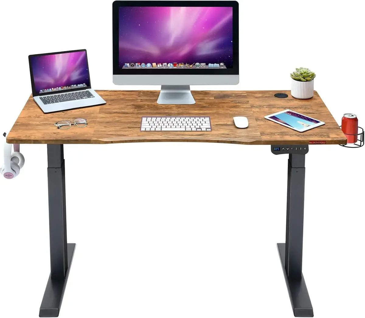 mr ironstone Mr IRONSTONE Electric Height Adjustable Desk 47.2 Standing Desk Sit to Stand Home Office Computer Desk with Splice Board Cup Holder Headphone Hook and Cable Management
