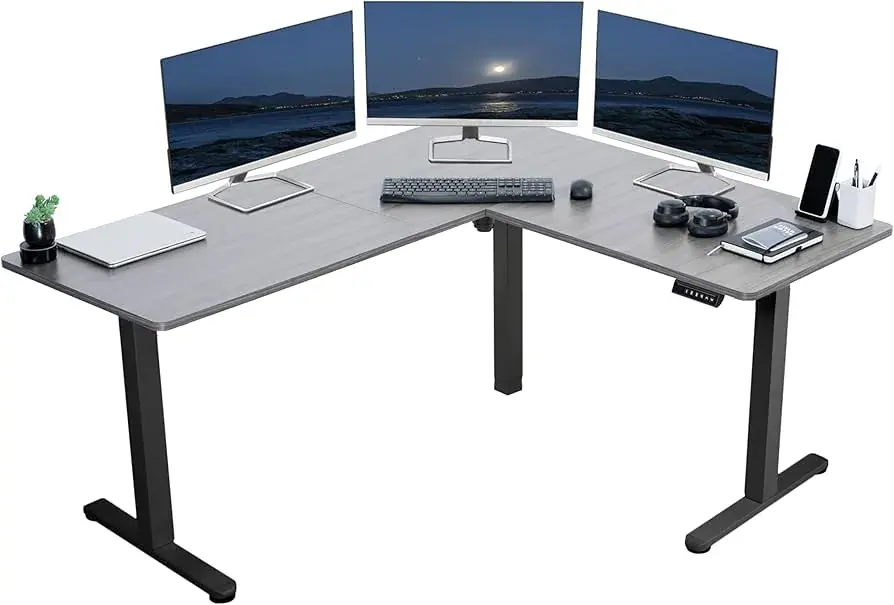 vivo VIVO Electric Corner 63 x 55 inch L-Shaped Standing Desk Memory Height Adjustment Black Top Black Frame DESK-E3CTB