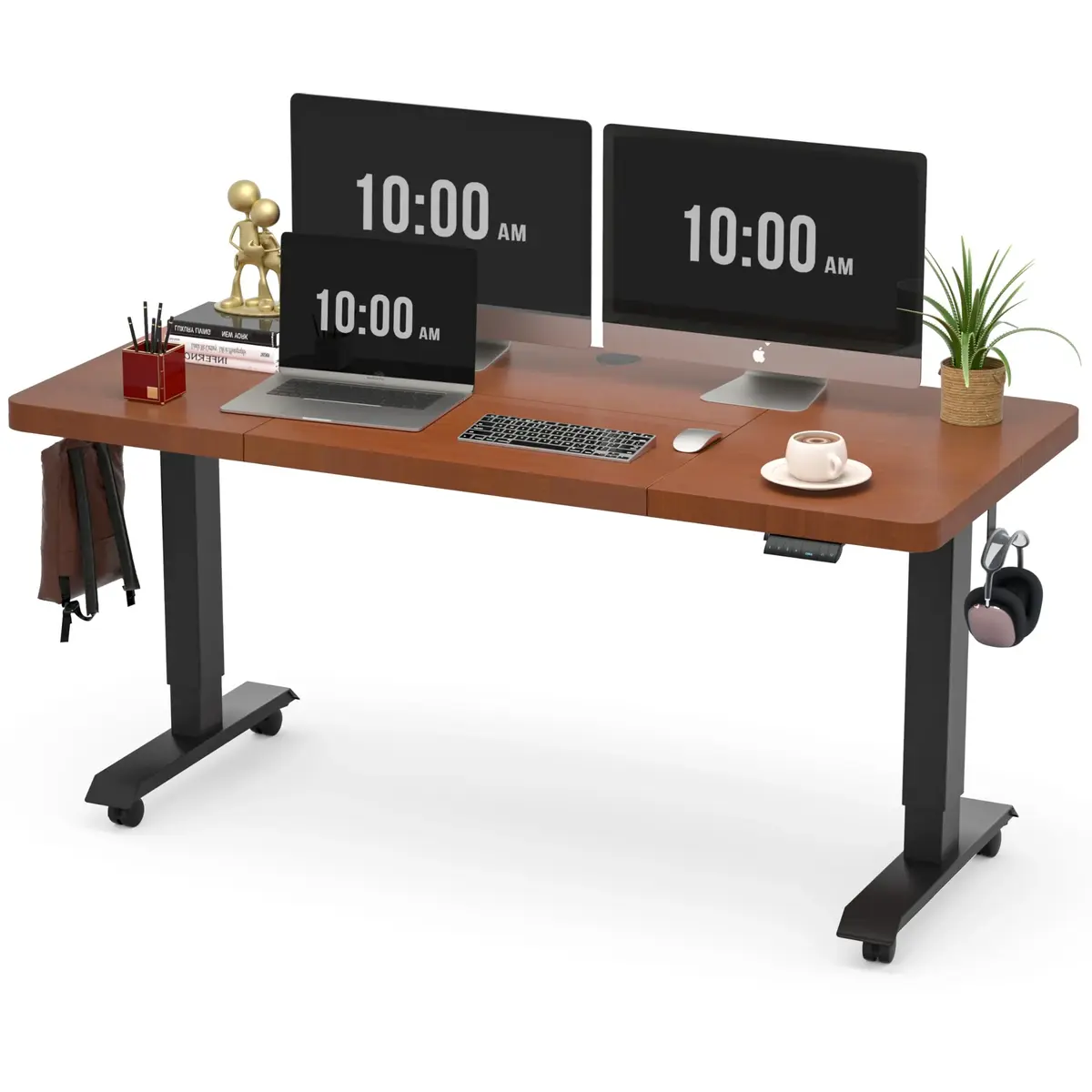 monomi MONOMI Electric Standing Desk 55x24 Inches Adjustable Height Sit Stand Up 3 Memory Preset Home Office Computer PC Table Writing Rising Desks with Wheels Cherry