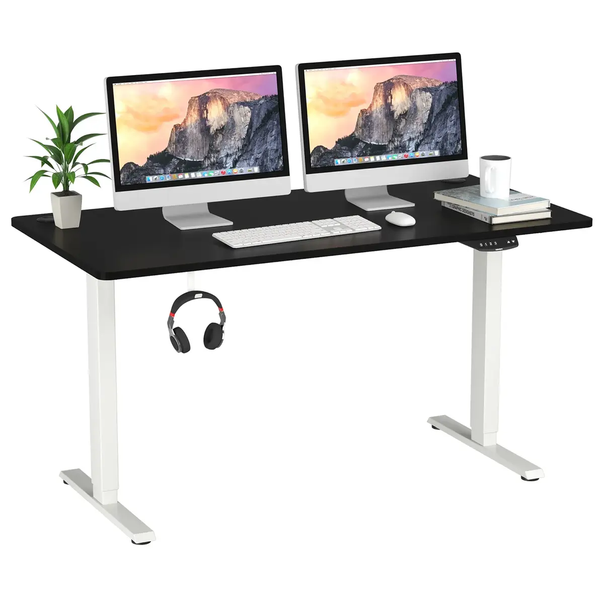 costway COSTWAY Dual Motor Electric Standing Desk 55" x 28" Height Adjustable Sit Stand Desk with Solid One-Piece Desktop & 3 Memory Presets Ergonomic Computer Workstation for Home Office Black