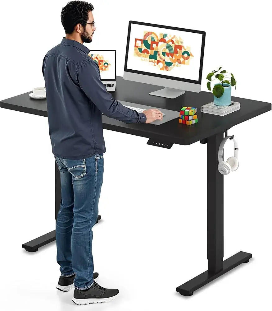 sanodesk SANODESK Electric Standing Desk 48 x 30 Inches Whole-Piece Desktop Height Adjustable Stand Up Desk w/6-Button Controller Ergonomic Computer Desk for Home Office Black Frame + Black Tabletop