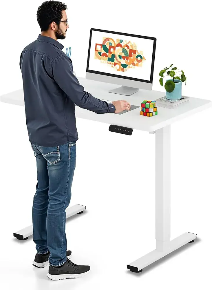 sanodesk SANODESK Electric Standing Desk 60 x 24 Inches Whole-Piece Desktop Height Adjustable Stand Up Desk w/6-Button Controller Ergonomic Computer Desk for Home Office White Frame + White Tabletop
