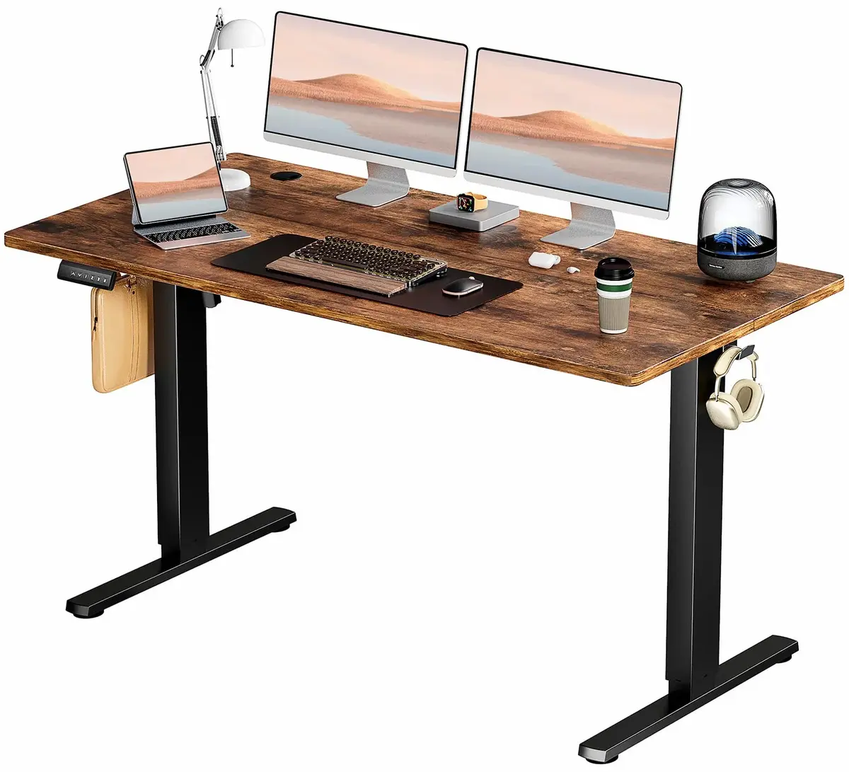 smug SMUG Standing Desk 55 x 24 in Electric Height Adjustable Computer Desk Home Office Desks Sit Stand up Desk Computer Table with Memory Controller/Headphone Hook Natural