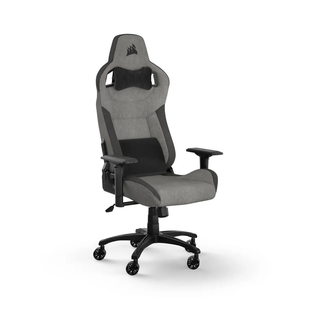 corsair Corsair T3 Rush Fabric Gaming Chair (2023) – Racing-Inspired Design – Soft Fabric Exterior – Padded Neck Cushion – Memory Foam Lumbar Support – Adjustable Seat Height – Gray and White