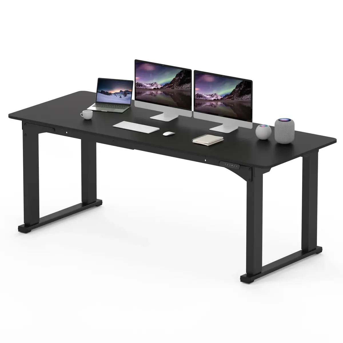sanodesk SANODESK 4-Leg Standing Desk Electric Height Adjustable Desk with Memory Presets for Home Office Stand up Desk Computer Workstation 63x28 Inches Black
