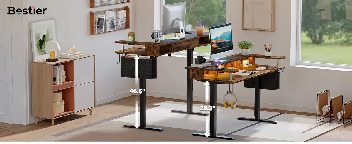 bestier Bestier LED Electric Standing Desk Adjustable Height 58x26 Inch Large Sit Stand Desk with Monitor Stand Ergonomic Rising Office Workstation Headphone Hook & Storage Bag