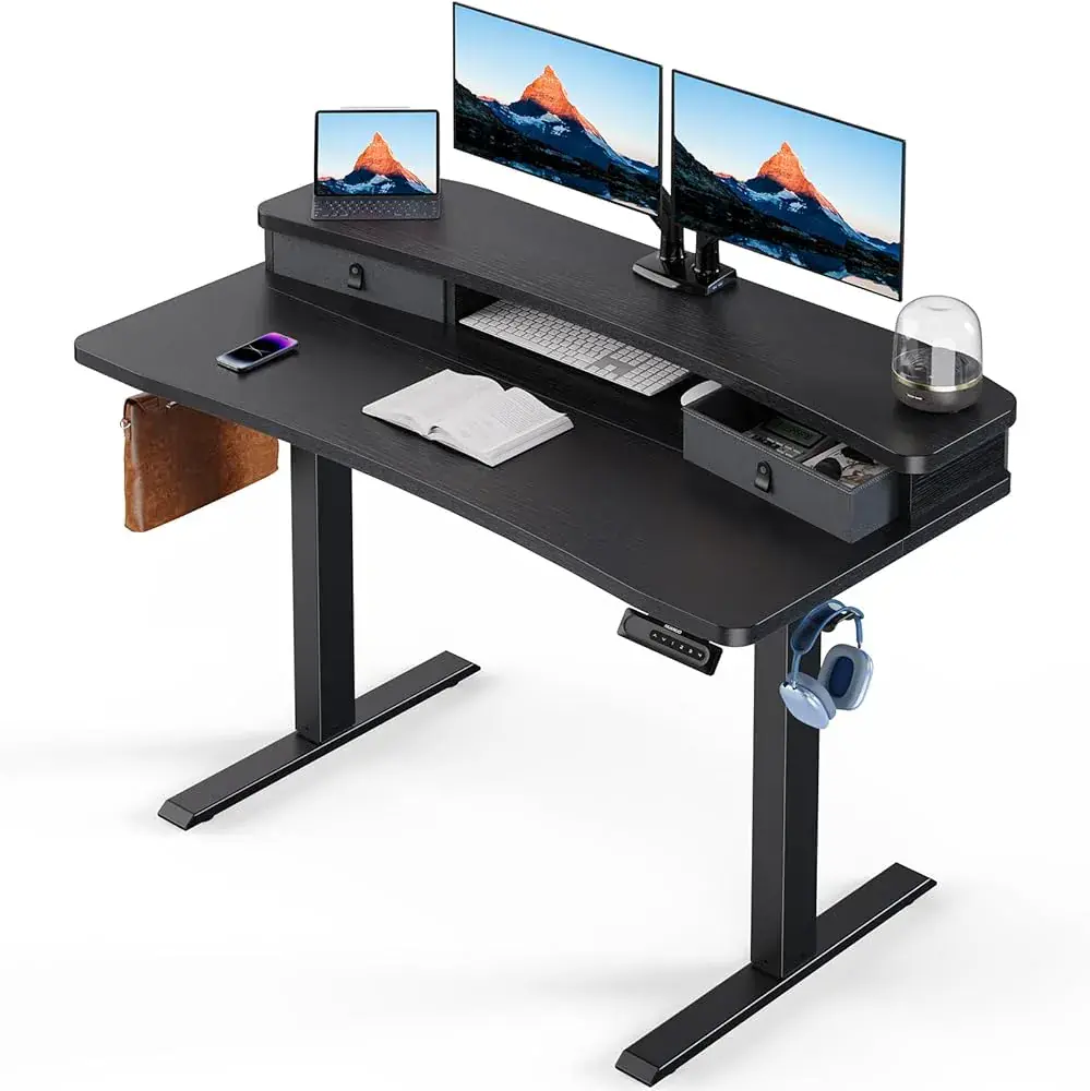 huanuo HUANUO Electric Standing Desk 48" x 24" Whole Piece Desktop Adjustable Height Computer Desk 4 Height Memory Settings Sit Stand Up Desk for Home Office White