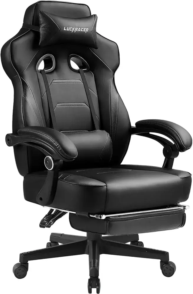 gtplayer GTPLAYER Gaming Chair with Footrest, Big and Tall Game Chair 350lb Racing Style Computer Chair, Ergonomic Executive Office Chair High Back with Lumbar Support and Recliner, Black