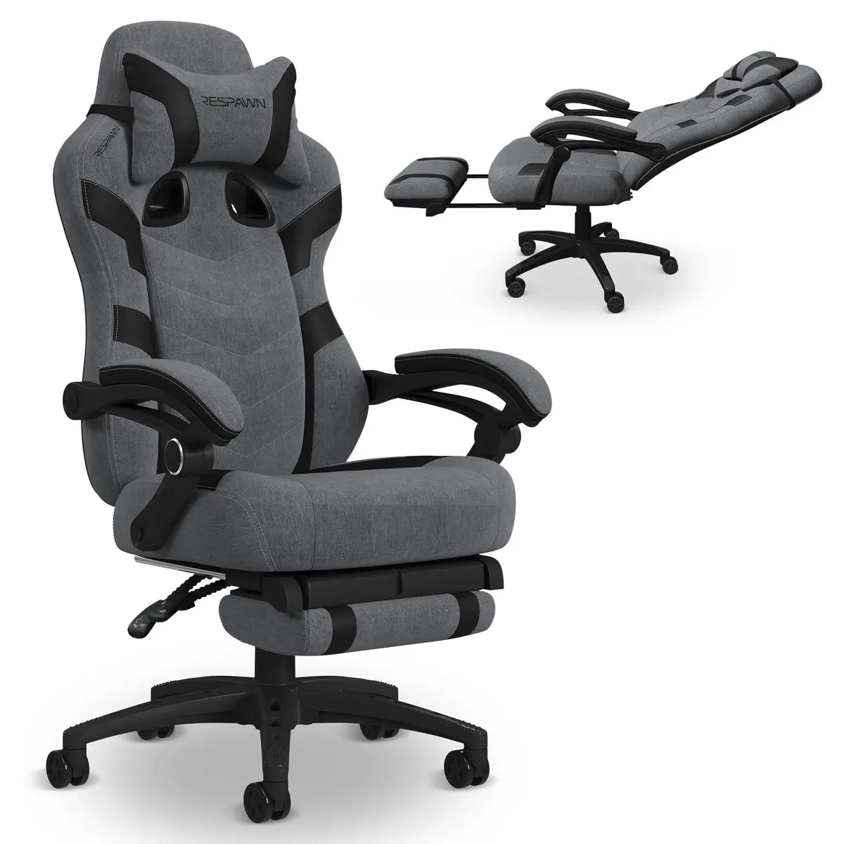 respawn RESPAWN 110 Pro Ergonomic Gaming Chair with Footrest for Adults - Comfortable Office Gaming Recliner with Lumbar Support and Headrest, Racing Style Video Game Chairs for Computer Gamer - Gray Fabric
