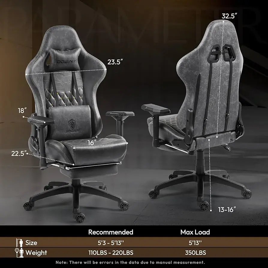 dowinx Dowinx Gaming Chair Big and Tall, Ergonomic PC Gaming Chair with Footrest & Massage, Racing Style Reclining Computer Chair for Adults, 400LBS Capacity - Heavy Duty Gamer Chair (Black)