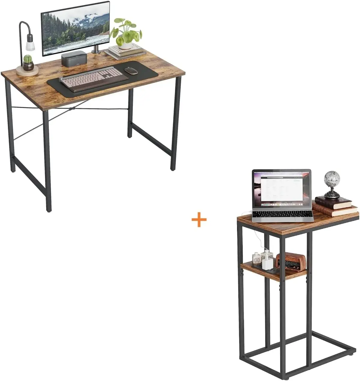 cubicubi CubiCubi Computer Desk 32 Study Writing Table for Home Office Modern Simple Style PC Desk Black Metal Frame Dark Black
